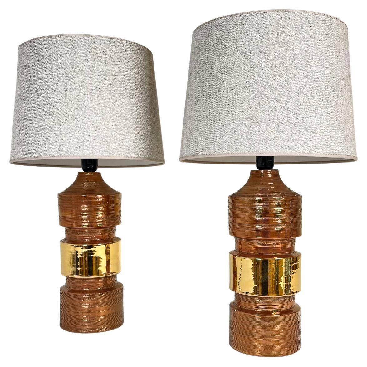 Pair of Bergboms Bitossi brass table lamps, large mid-century, 1960s, Sweden.