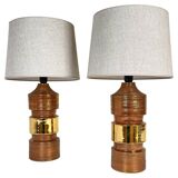 Pair of Bergboms Bitossi brass table lamps, large mid-century, 1960s, Sweden.