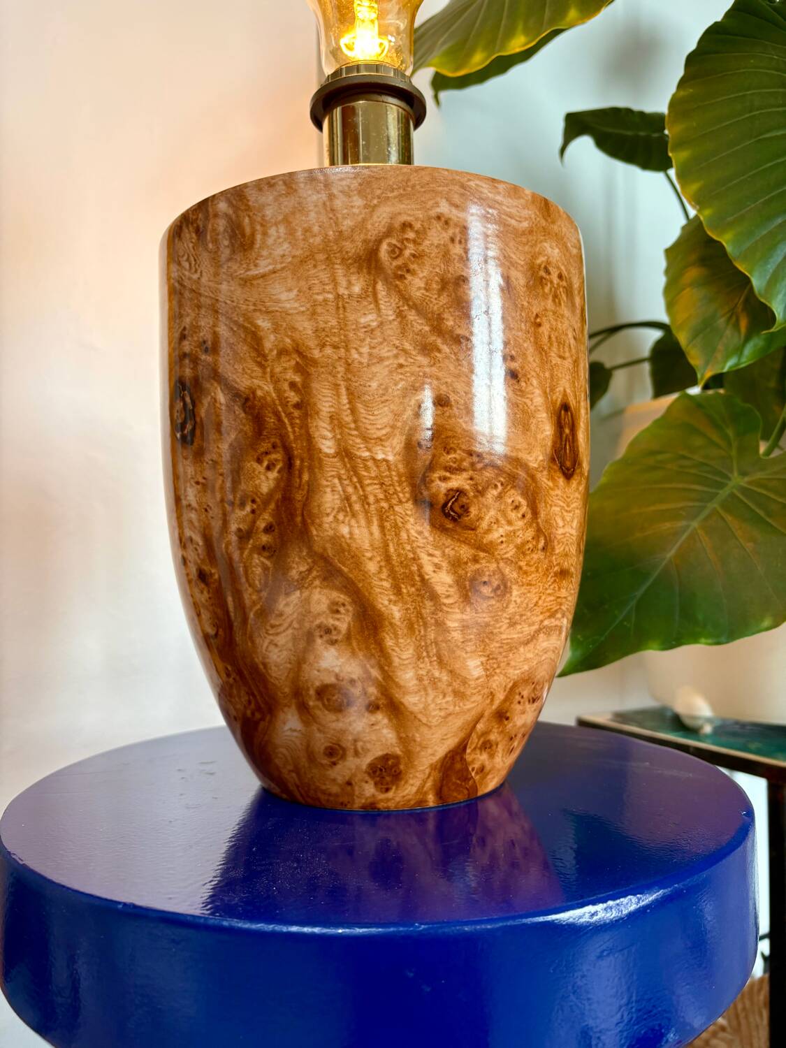 Ceramic lamp with walnut magnifying effect, Italian 1970s inspiration.