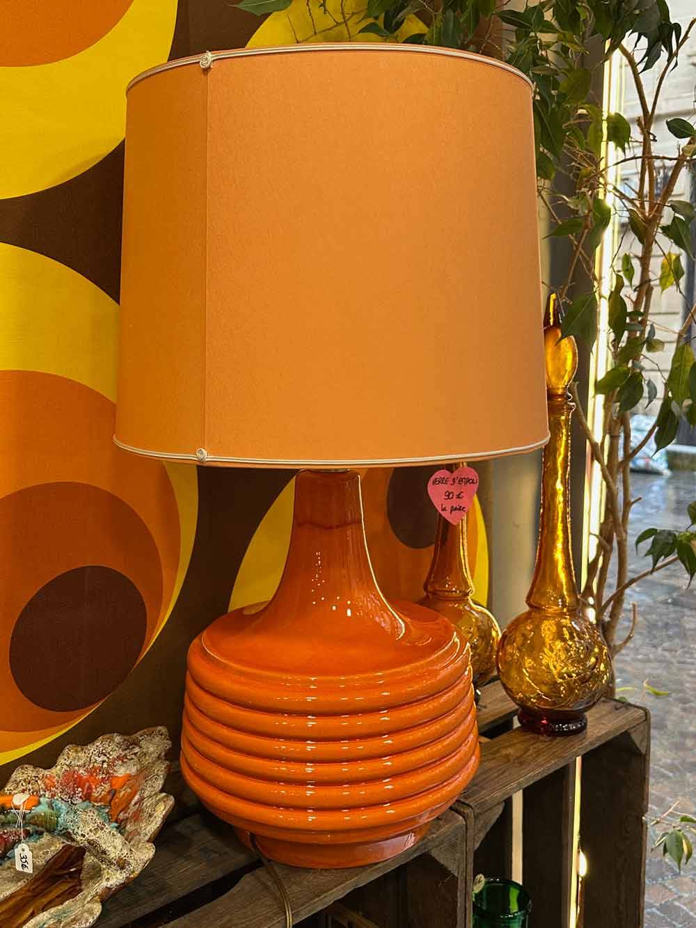 Vintage orange ceramic lamp