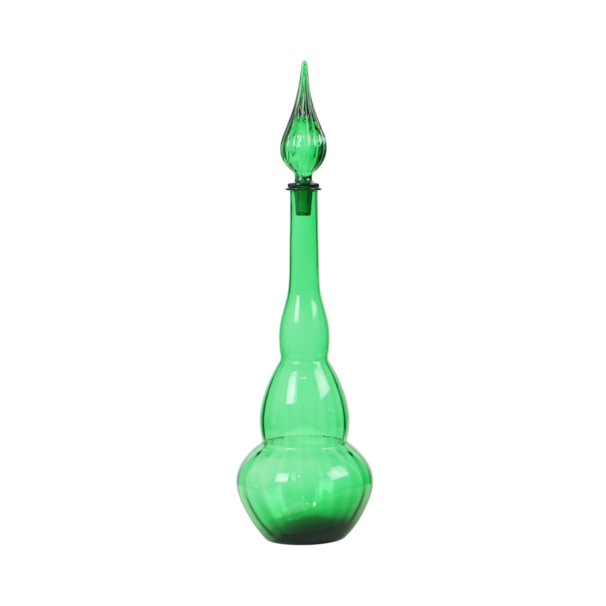 Huge Green Glass Carafe Genie Bottle Empoli Italy 63cm