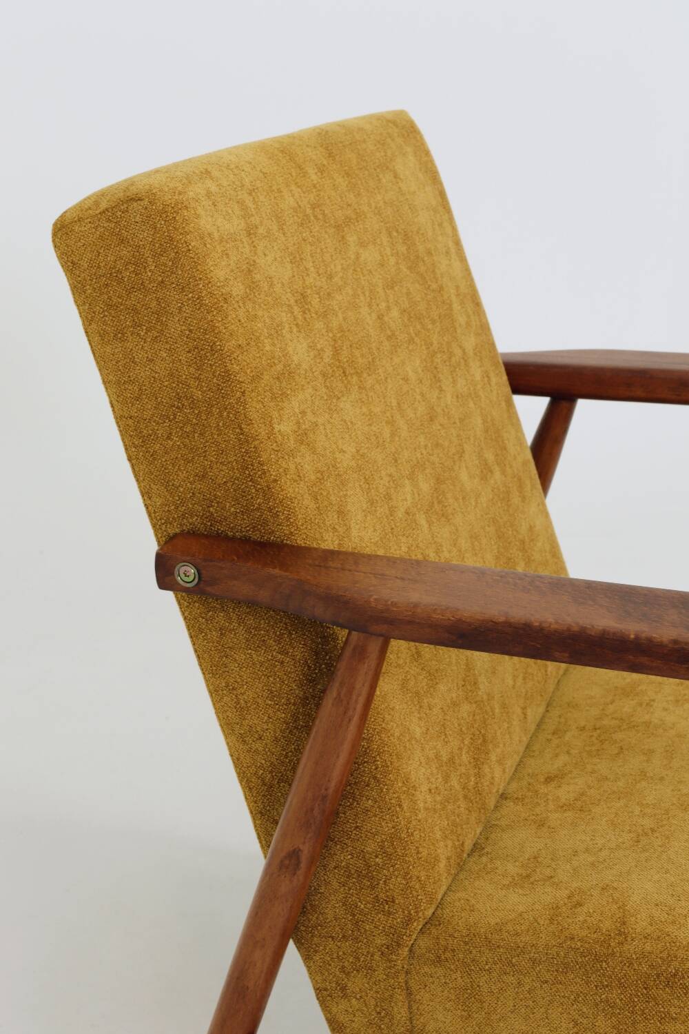 Vintage armchair model, golden yellow fabric, fully refurbished