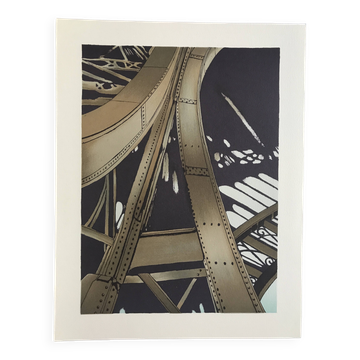 Original lithograph by Alain Le Foll, Eiffel Tower, 1978