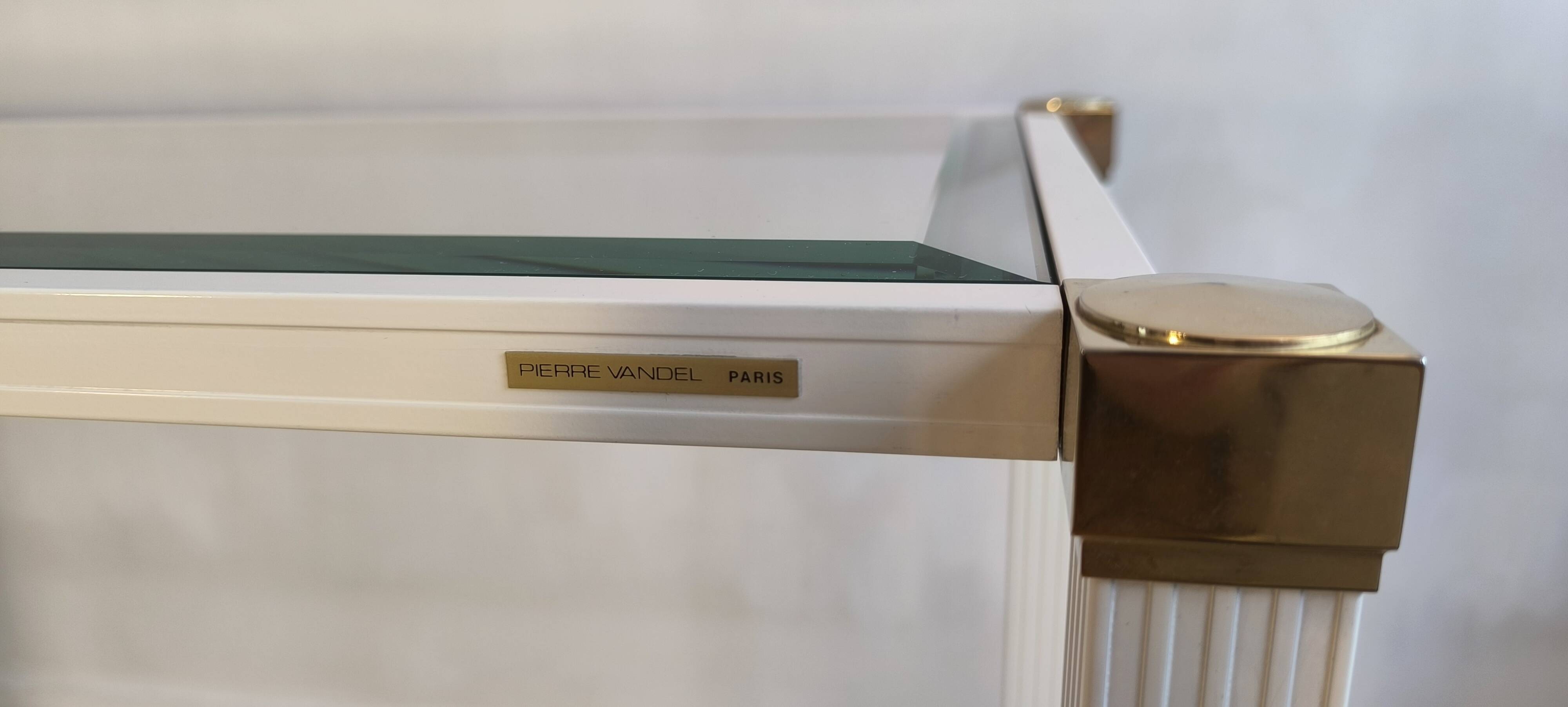 Iconic white console with designer spacer, signed Pierre Vandel Paris