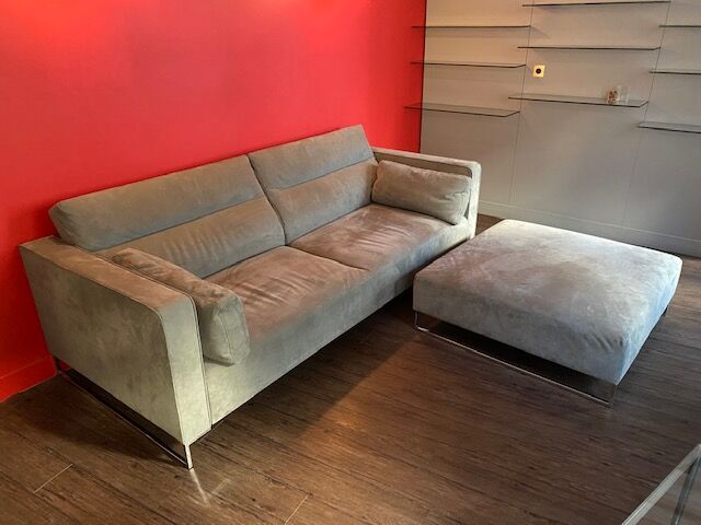 Urbani sofa and ottoman in grey alcantara