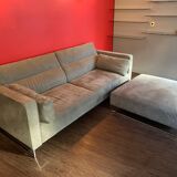 Urbani sofa and ottoman in grey alcantara