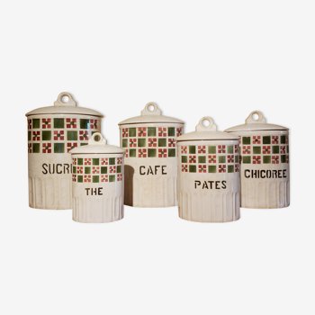 Set of 5 porcelain spice pots