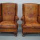 Old Patinated Dutch Cognac Colored Leather Club Chair, Set of 2