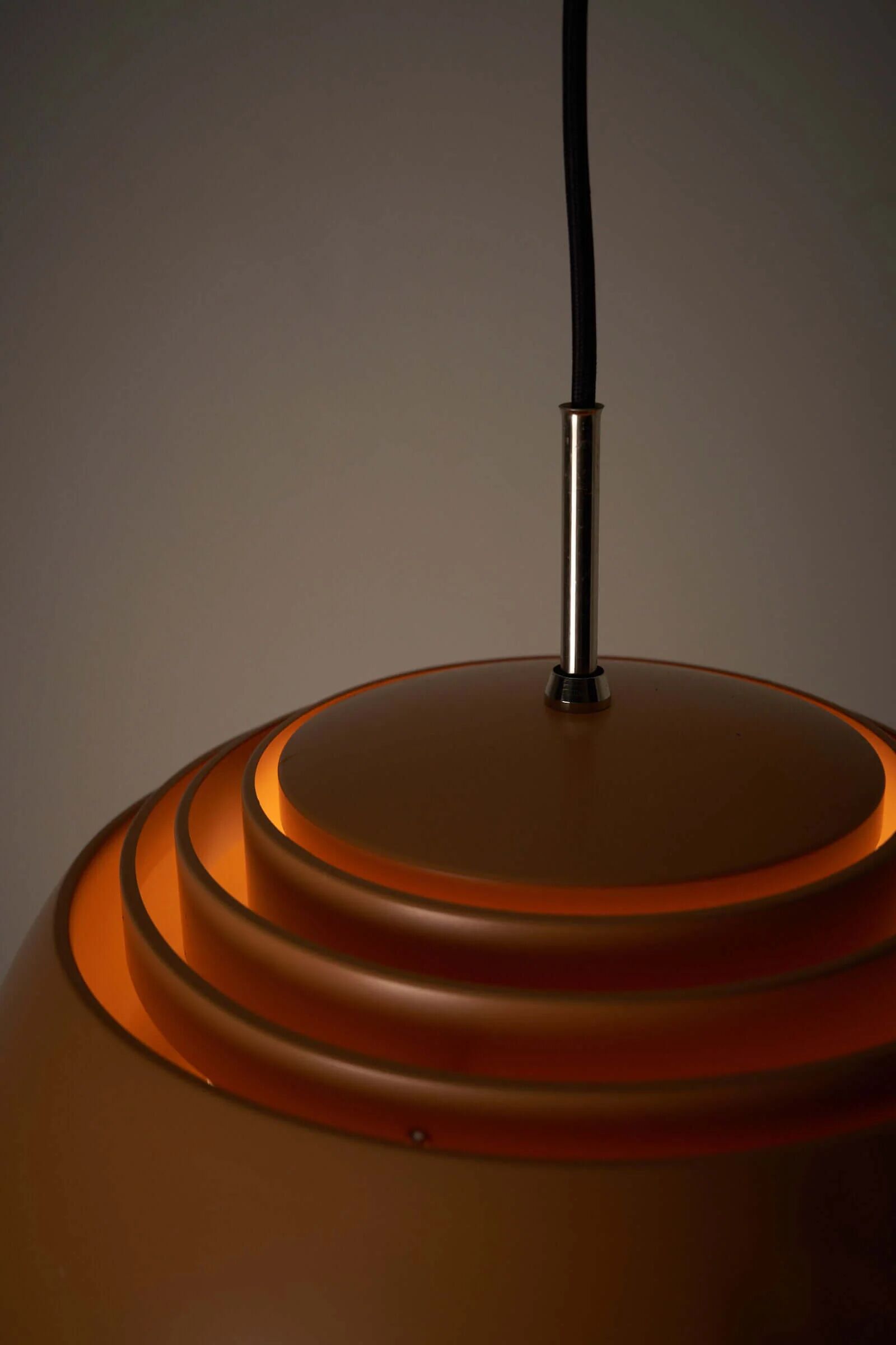 Pendant lamp by B+L Leuchten, orange dome shade and opal glass diffuser
