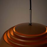 Pendant lamp by B+L Leuchten, orange dome shade and opal glass diffuser