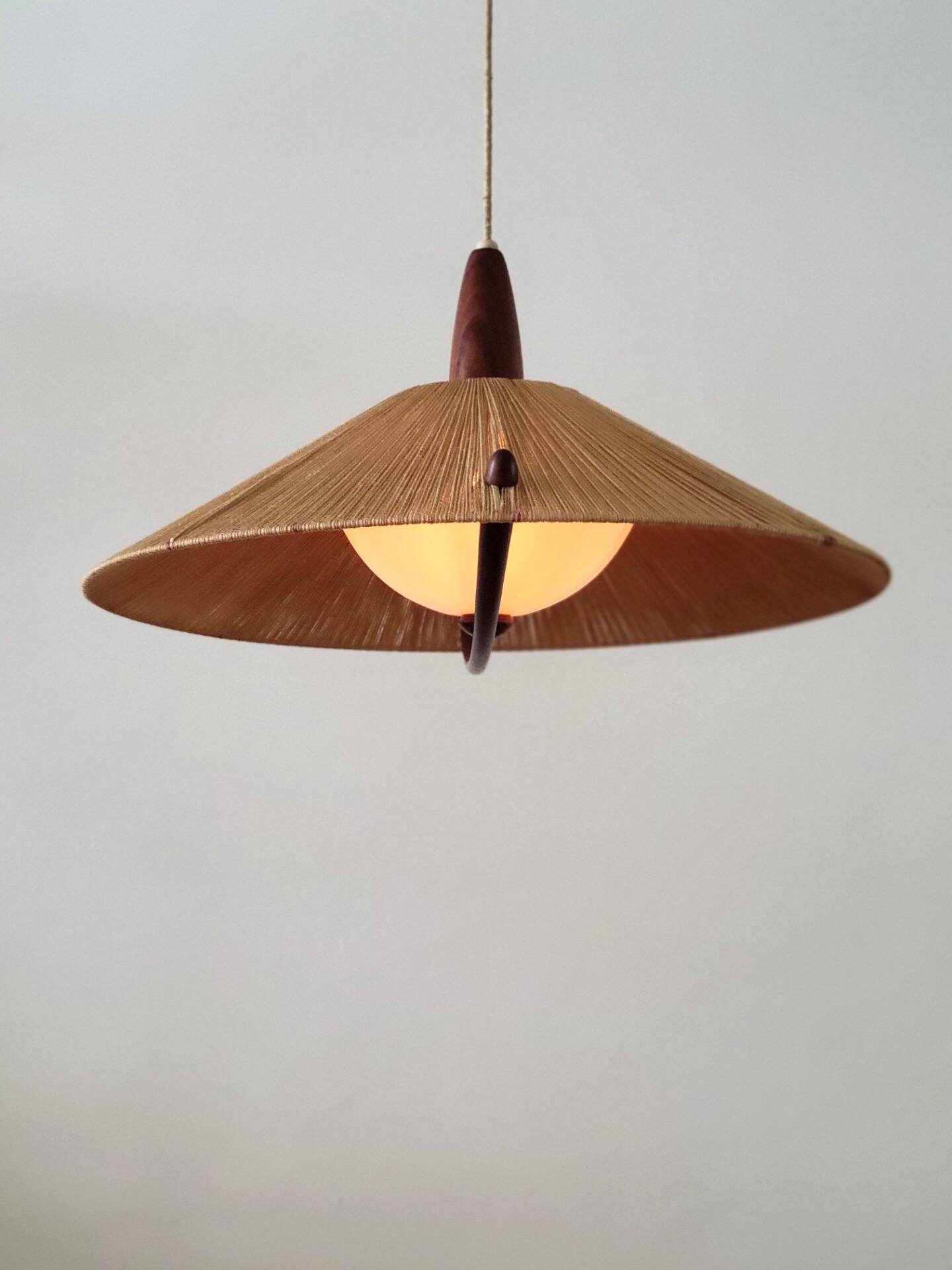 Vintage sisal hanging lamp by Temde Leuchten, 1965