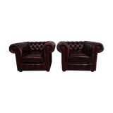 Chesterfield burgundy leather armchairs