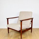 GFM-142 armchair, design by Edmund Homa from the 70s, beige boucle, dark wood - 2 pieces available