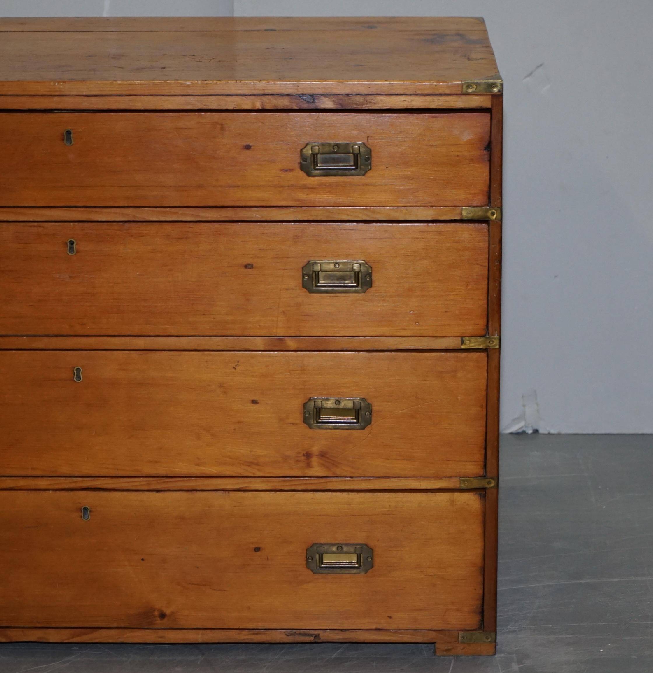Victorian military pine commode with brass fittings.
