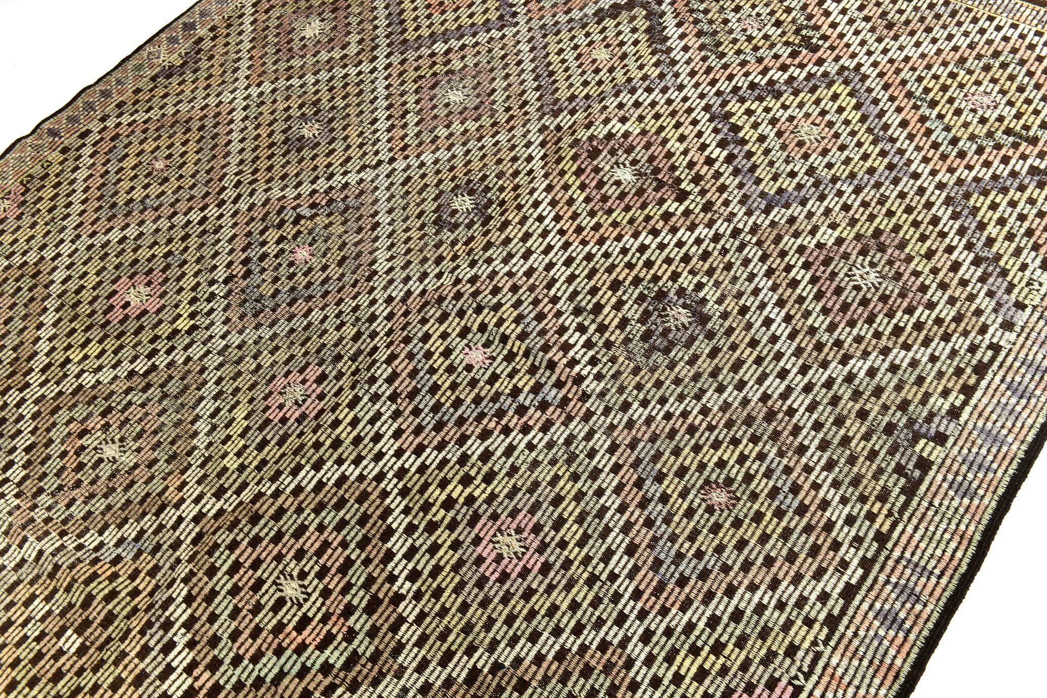 6x9 Yellow Brown Vintage Kilim Rug 199x264Cm