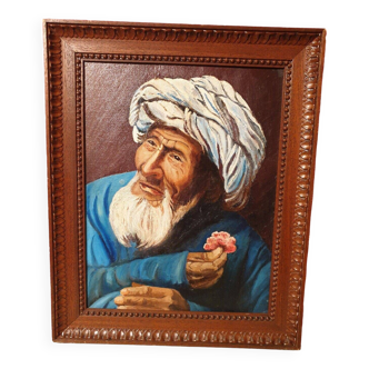 Orientalist painting man with turban wooden frame