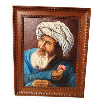 Tableau orientaliste homme au turban cadre bois