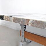 Table basse vintage en marbre et chrome 1970