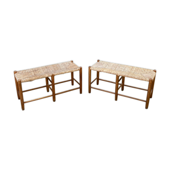 Pair of vintage straw benches