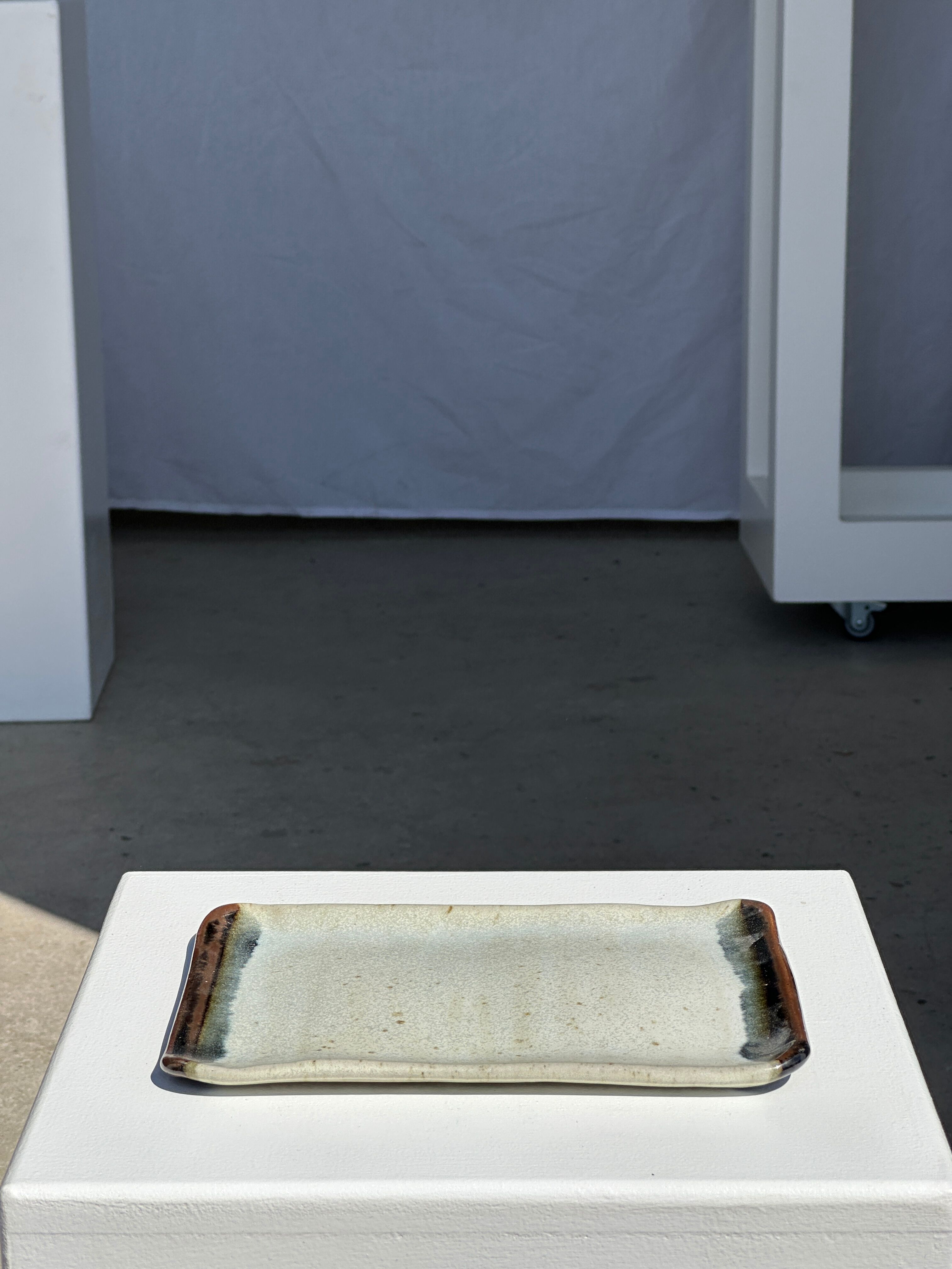 Trio of small rectangular serving dishes white and black Indonesian ceramic 21x16