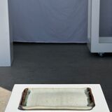 Trio of small rectangular serving dishes white and black Indonesian ceramic 21x16