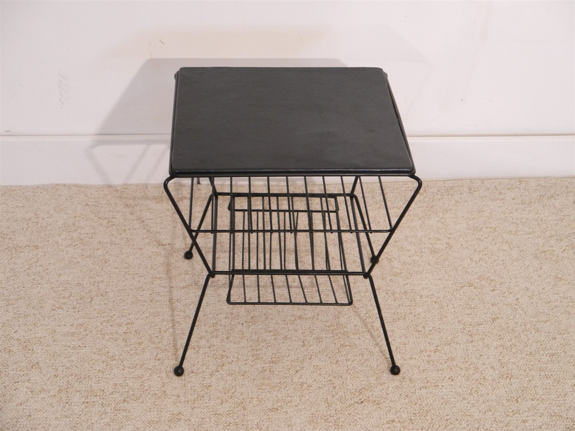 Vintage pedestal table in leather and metal 1960