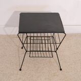 Vintage pedestal table in leather and metal 1960