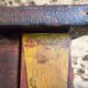 Antique French pine writing table, hand-painted folk art with drawer, signed 1916