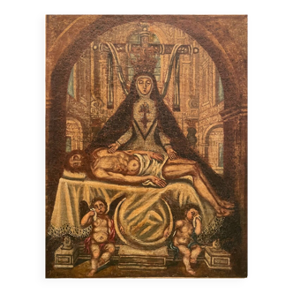 Ancient painting Pieta or Virgin of the Angustias of Granada 17th century