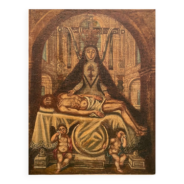 Ancient painting Pieta or Virgin of the Angustias of Granada 17th century