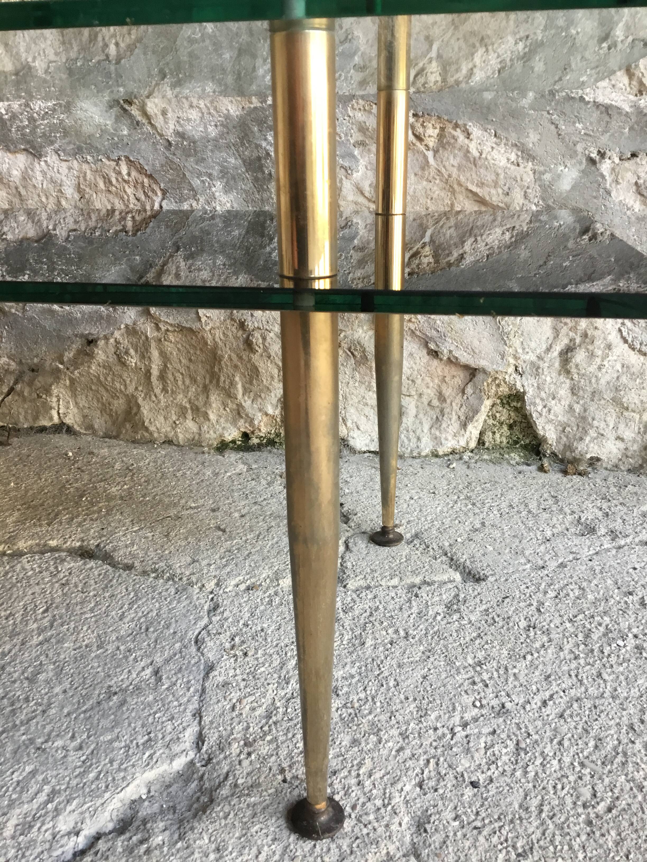 Table basse rectangulaire à double plateaux en verre - design Moderniste 1960