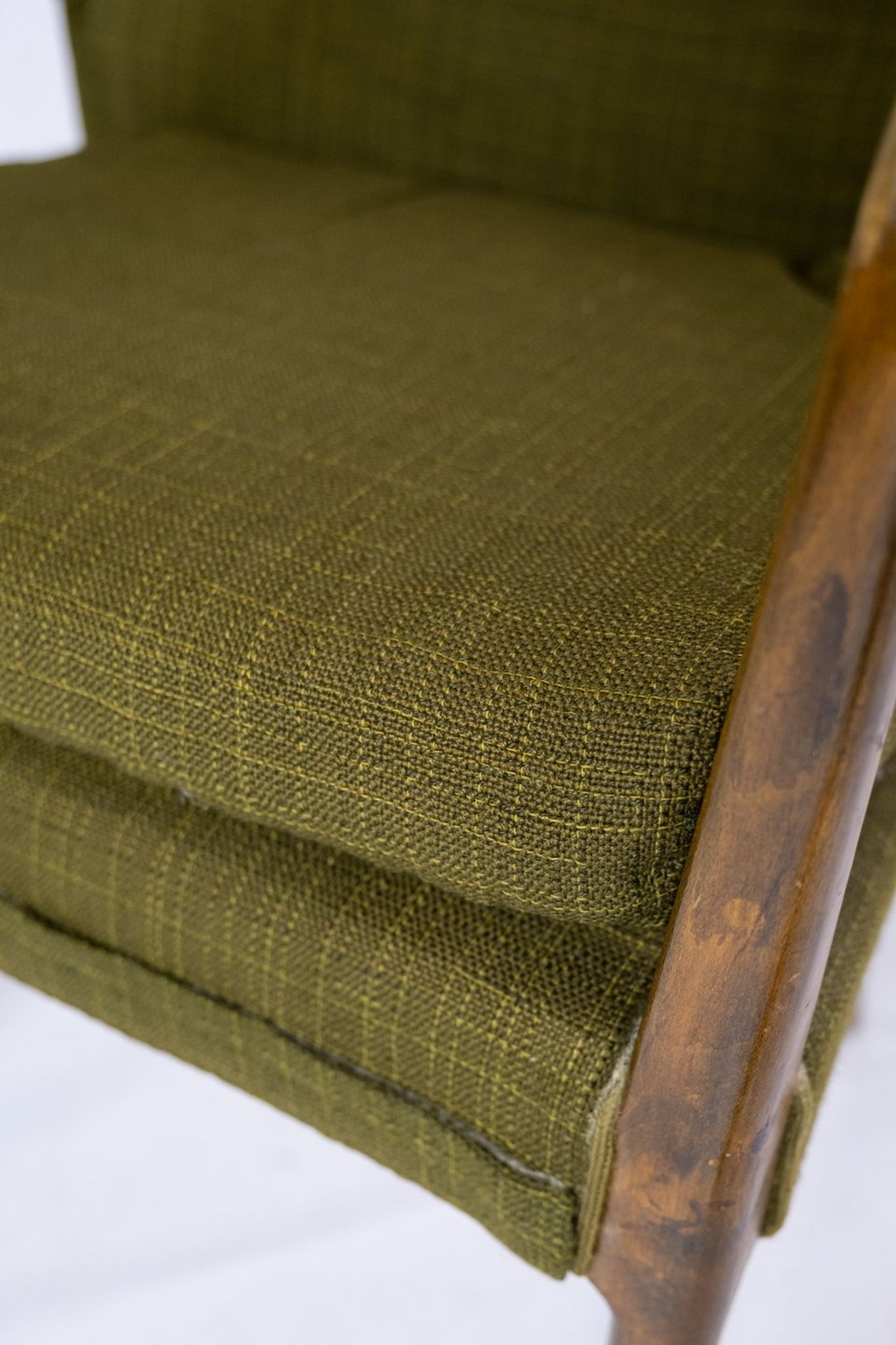 Armchair in birch and orginal dark green fabric of danish design from the 1950