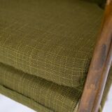 Armchair in birch and orginal dark green fabric of danish design from the 1950