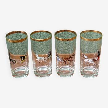 Lot de 4 verres à orangeade, décor hippique