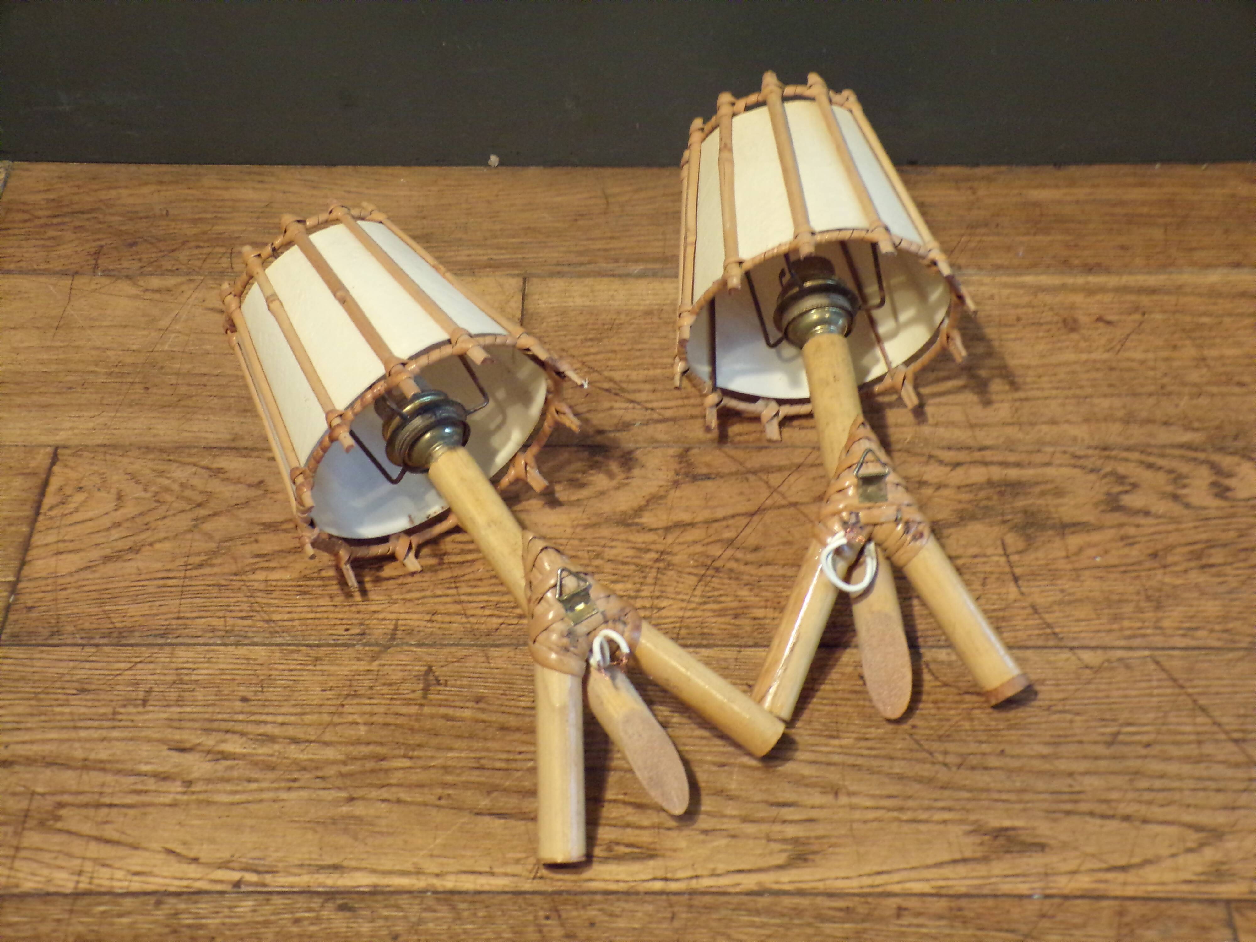 Pair of vintage rattan wall lights