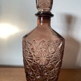 Carafe a whisky liqueur ancienne + bouchon en verre moulé brun vintage