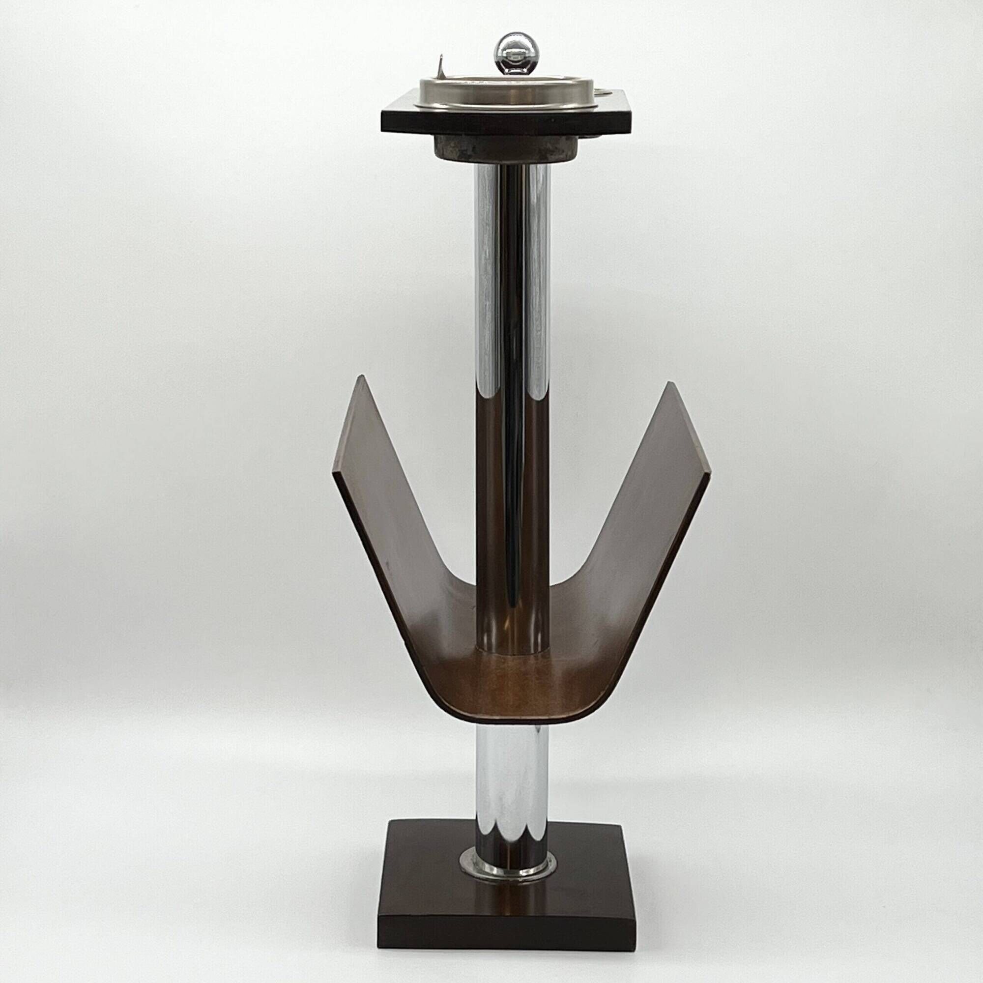 Magazine rack "Servizio da fumo" wood/metal — Italy, 1970s