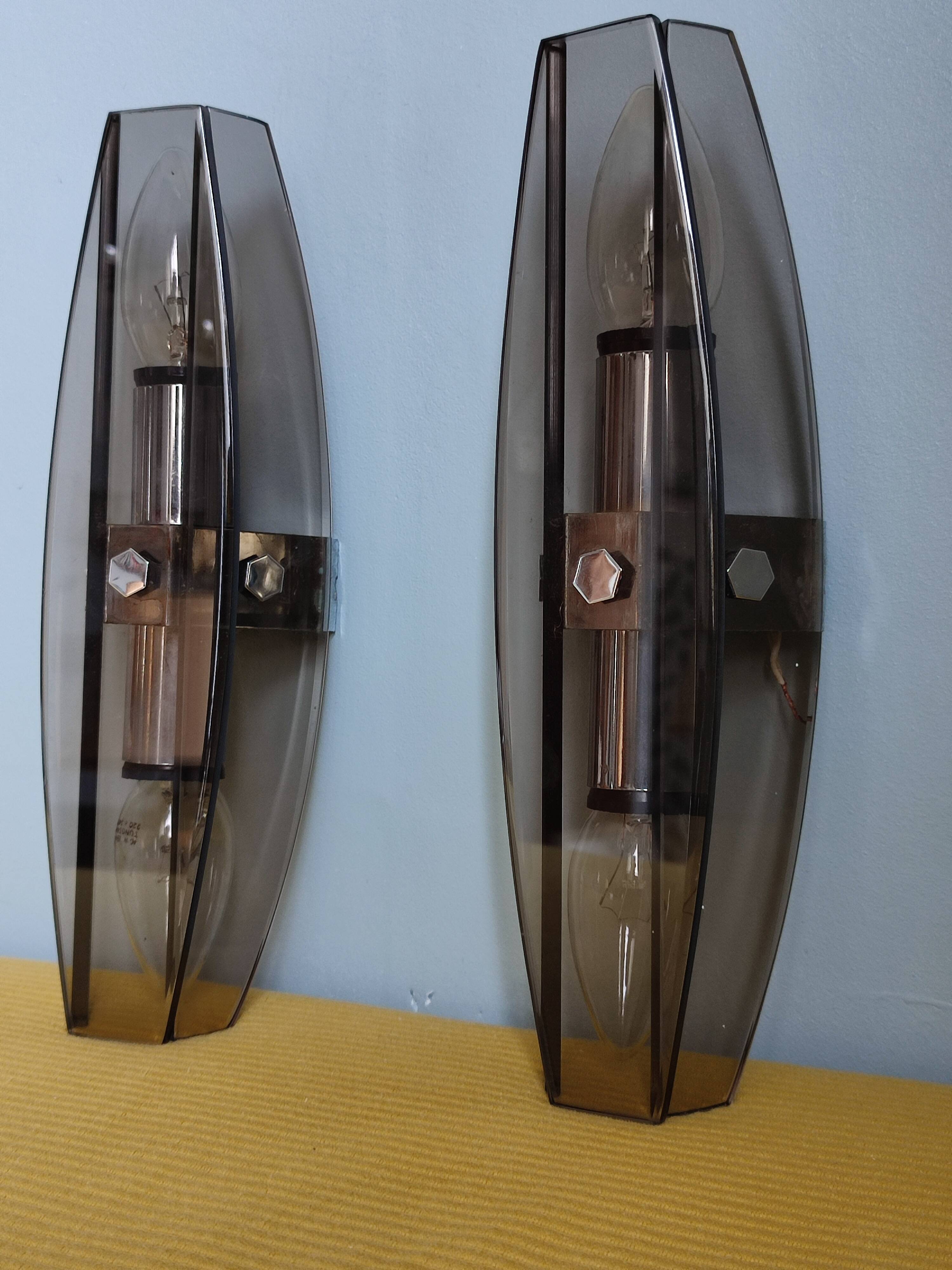 Pair of vintage design double fires smoked glass