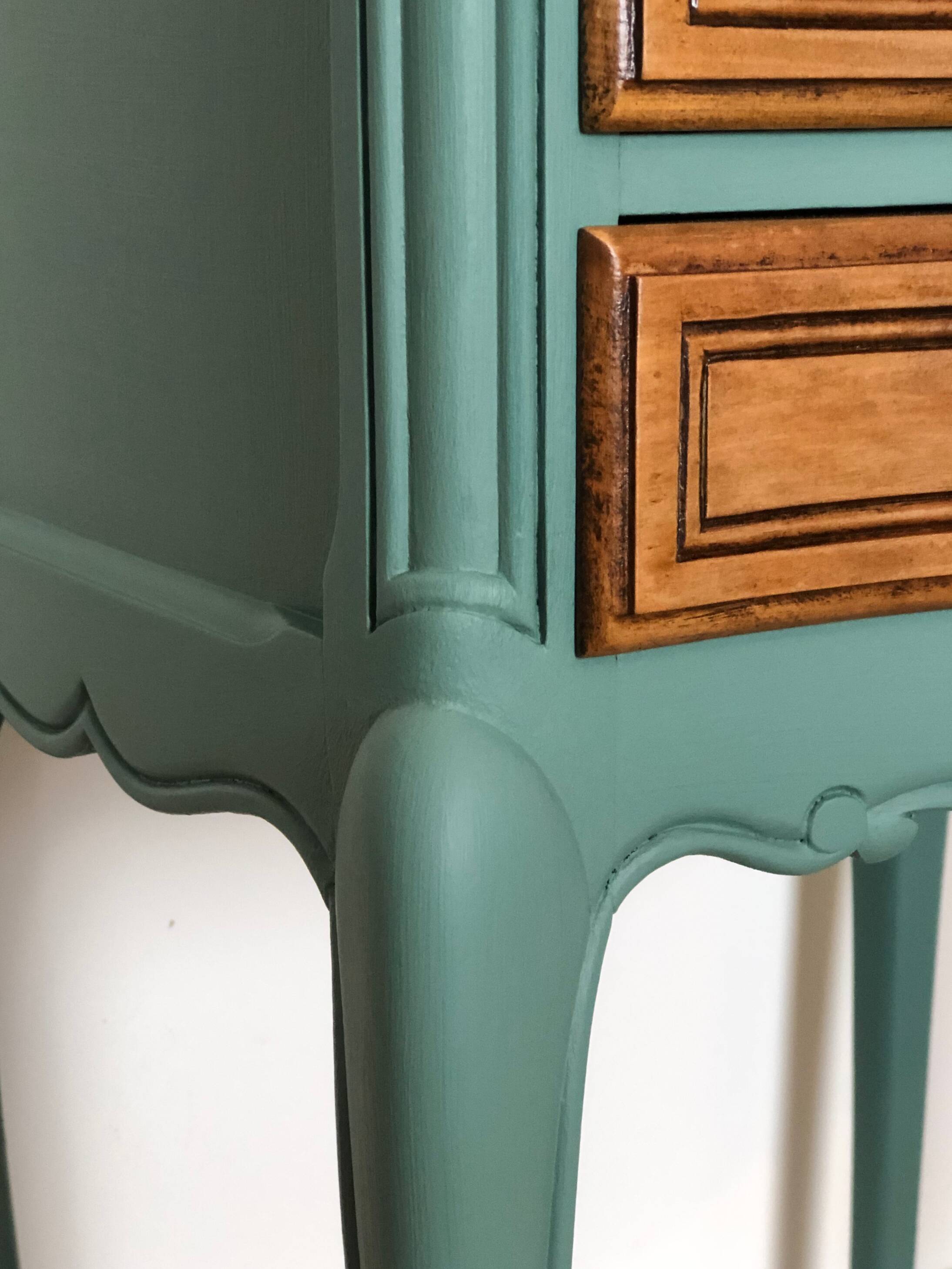 Louis XV style bedside table in celadon green