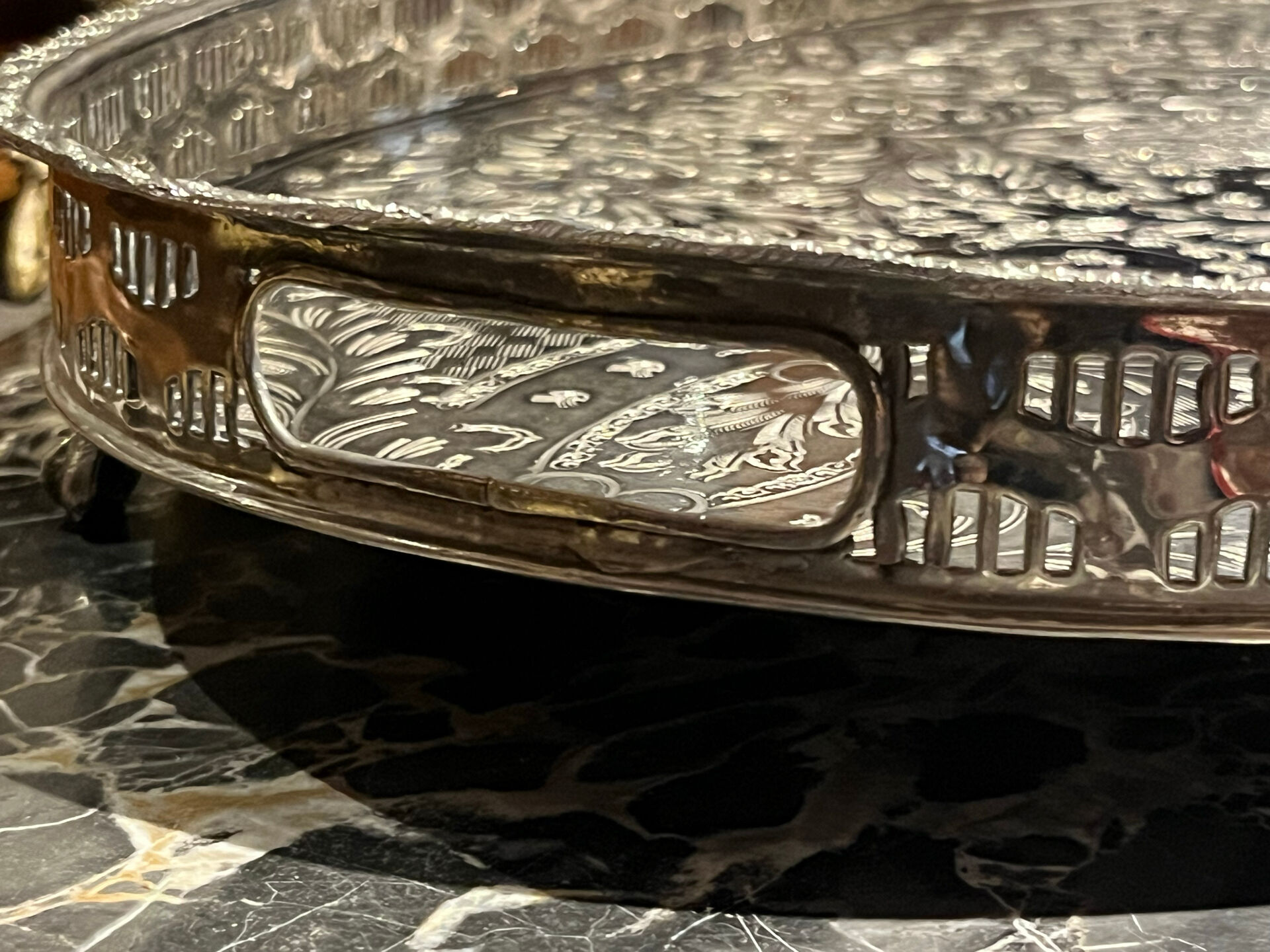 Large silver metal tray