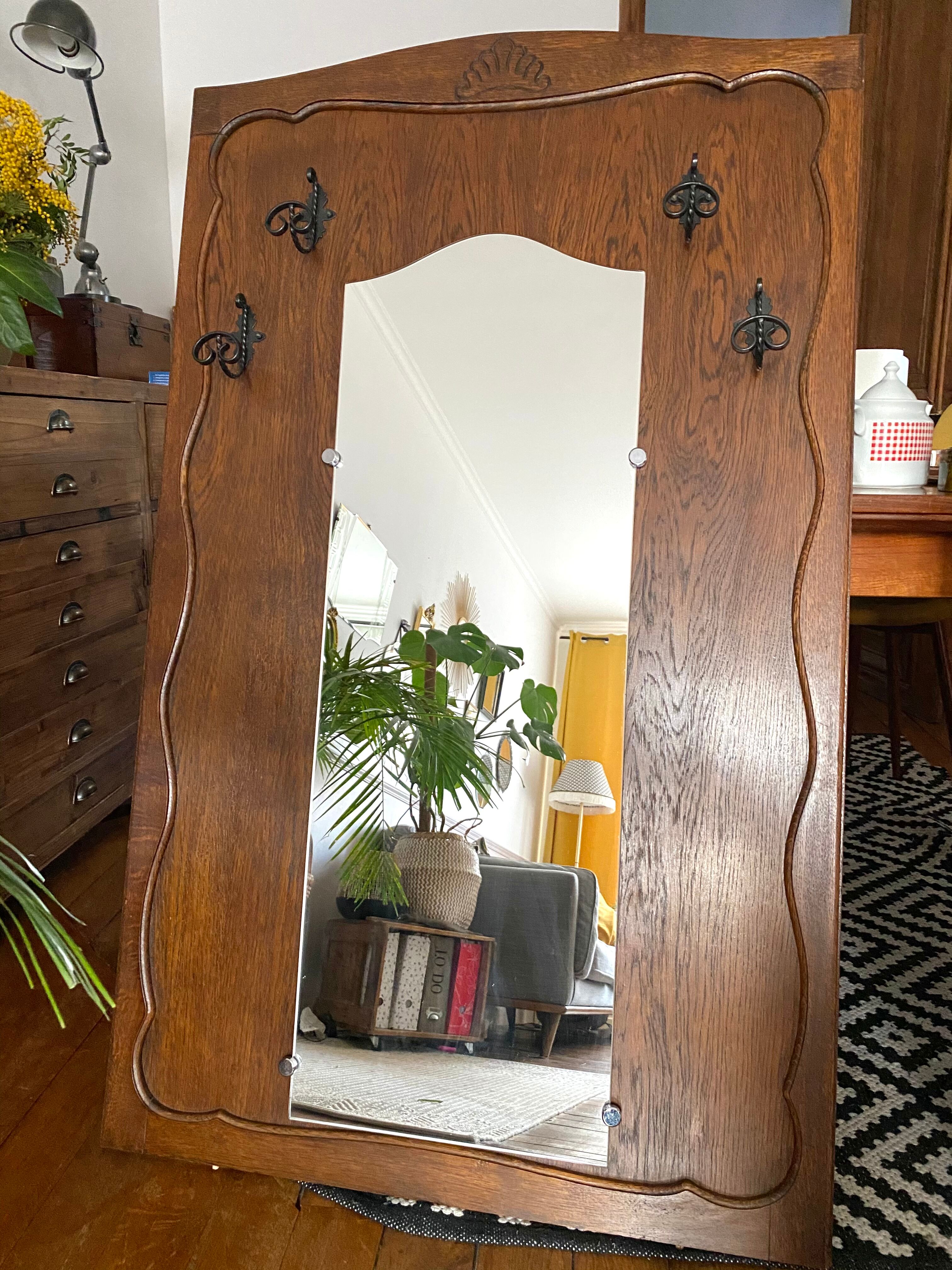 Vintage mirror cloakroom wall coat rack