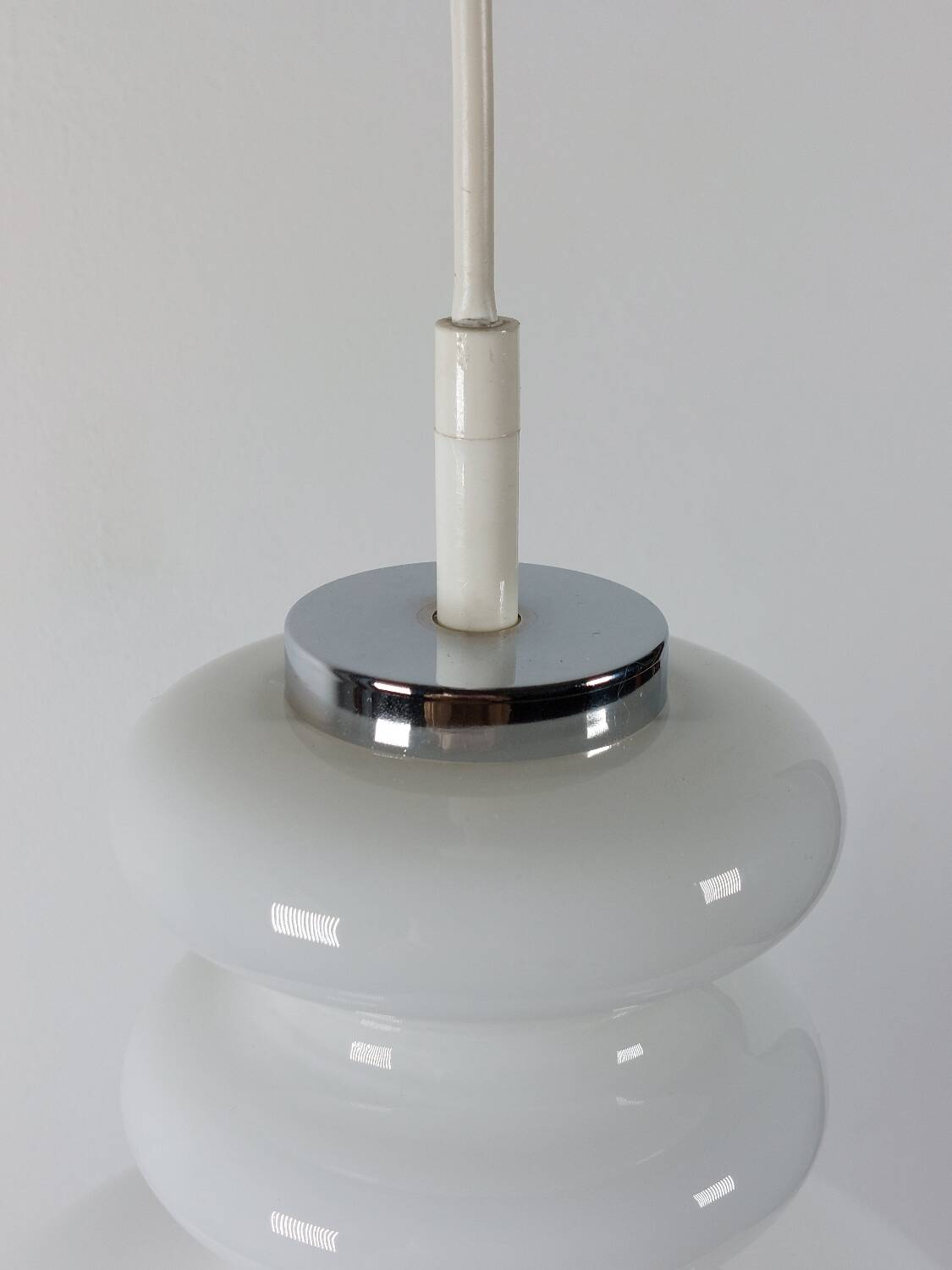 Vintage ceiling lamp Peill & Putzler in chrome and opal glass from the Space Age.