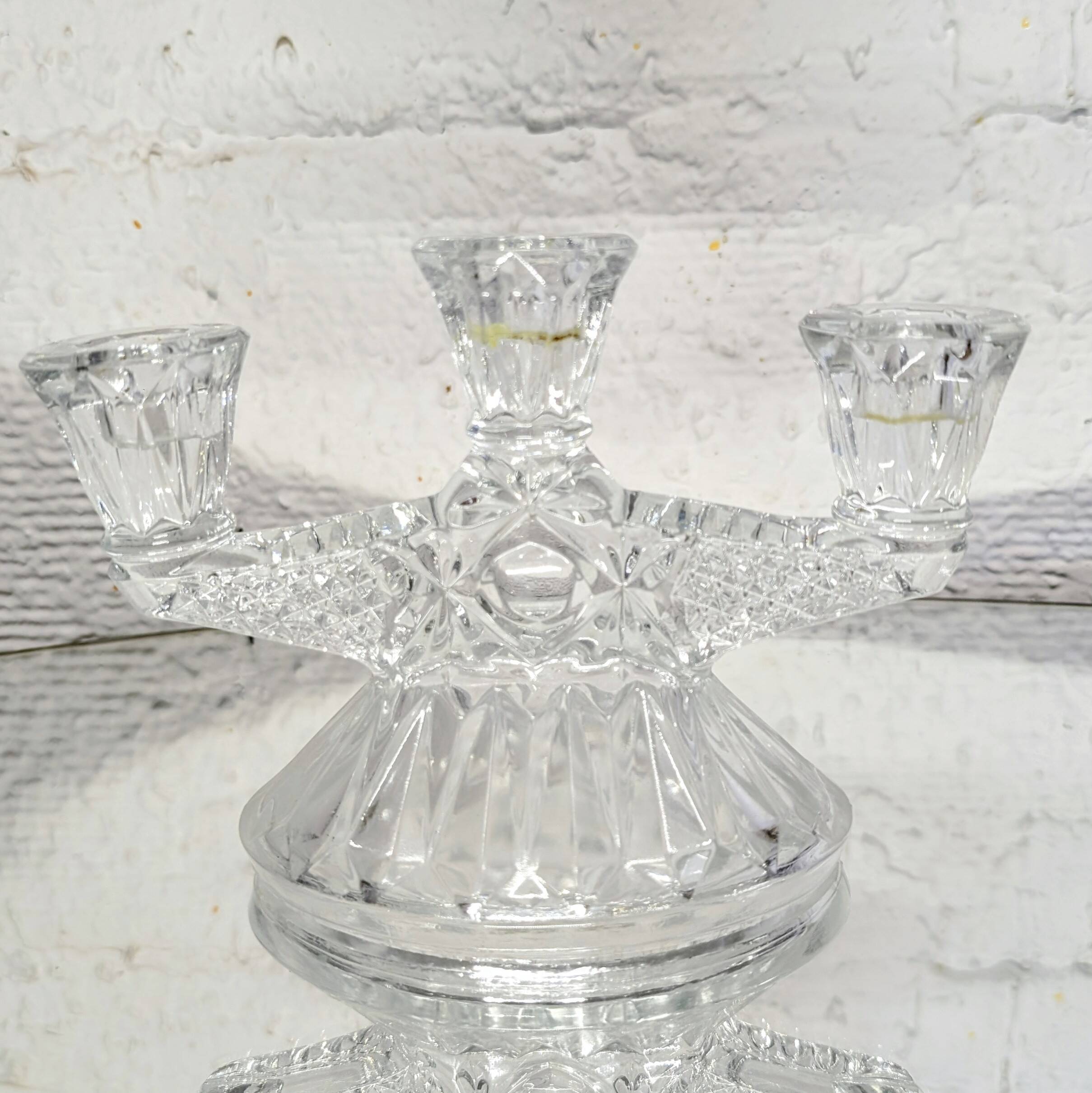 3-arm cut glass candle holder