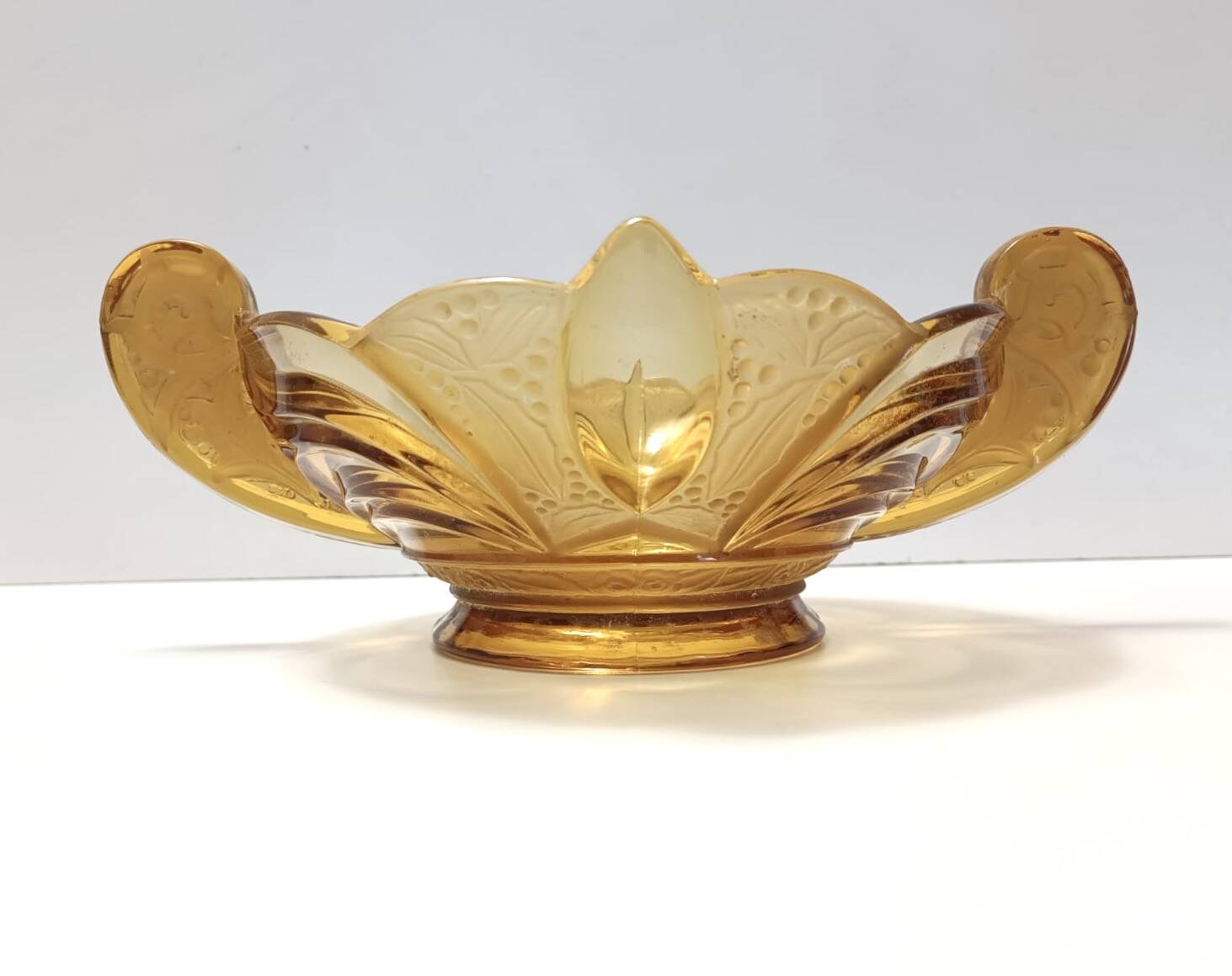 Art Deco Amber Blown Glass Bowl or Centerpiece by Brockwitz, Germany