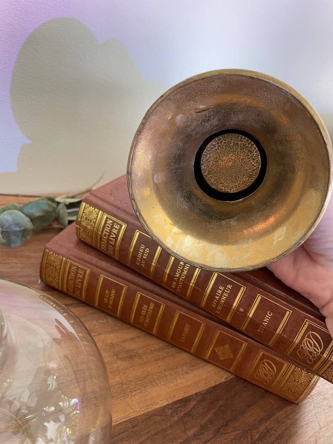 Glass and brass candle holder