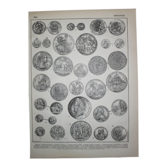 Engraving medal, piece, collection original lithograph of 1898