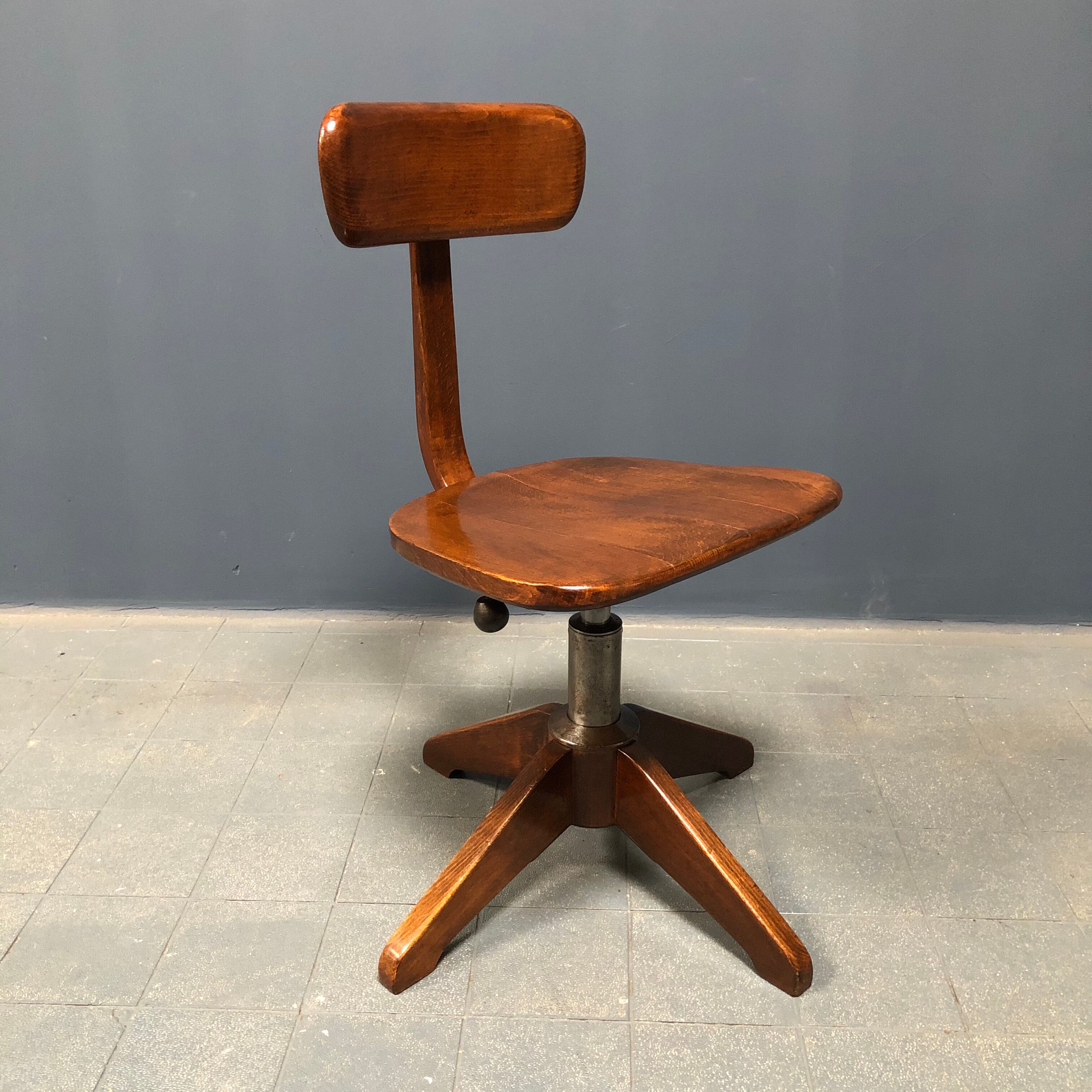 Brown beech wooden Albert Stoll atelier or desk chair from the 1920s
