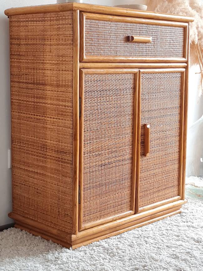 Vintage rattan sideboard from the 1970s.