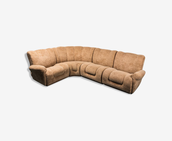 Canapé 4 places modulable en tissu marron 70s vintage | Selency