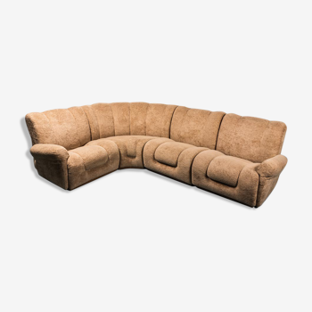 Modular 4 seater sofa in brown fabric 70s vintage